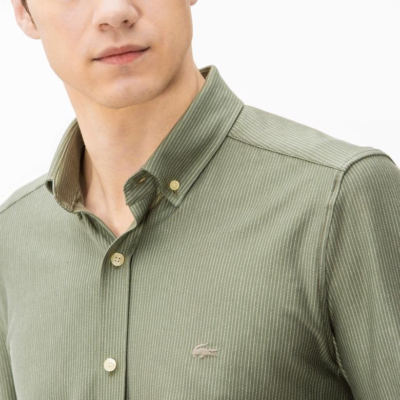 Lacoste Erkek Yeşil Slim Fit Uzun Kollu Gömlek
