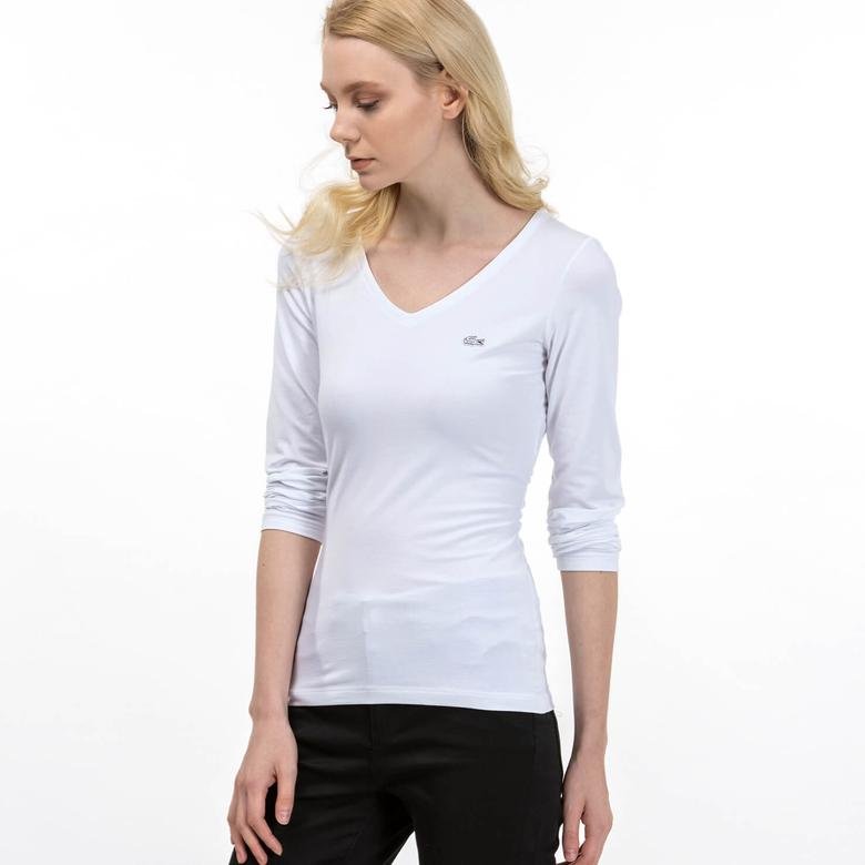 Lacoste Kadın Beyaz Uzun Kollu T-Shirt