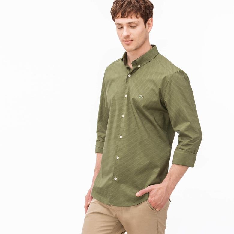 Lacoste Erkek Yeşil Slim Fit Uzun Kollu Gömlek