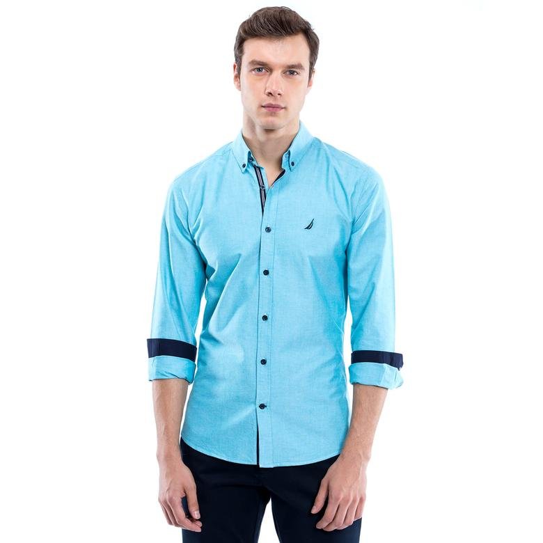Nautica Erkek Mavi Uzun Kollu Custom Fit Gömlek