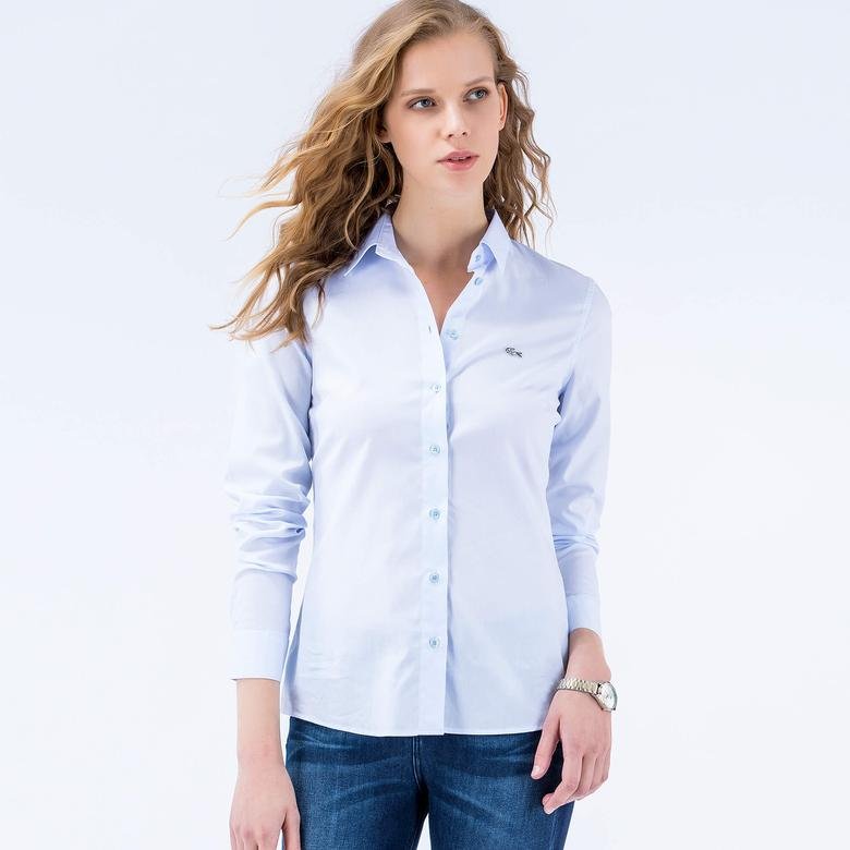 Lacoste Kadın Mavi Regular Fit Uzun Kollu Gömlek