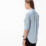 Lacoste Kadın Mavi Uzun Kollu Regular Fit Gömlek