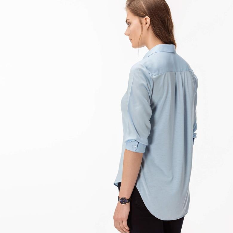 Lacoste Kadın Mavi Uzun Kollu Regular Fit Gömlek