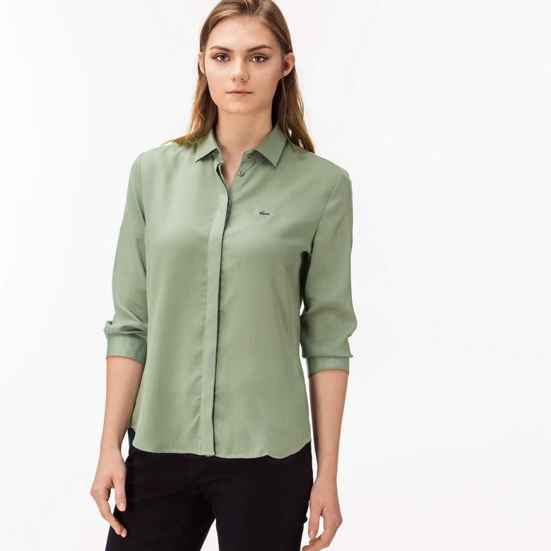 Lacoste Kadın Yeşil Uzun Kollu Regular Fit Gömlek