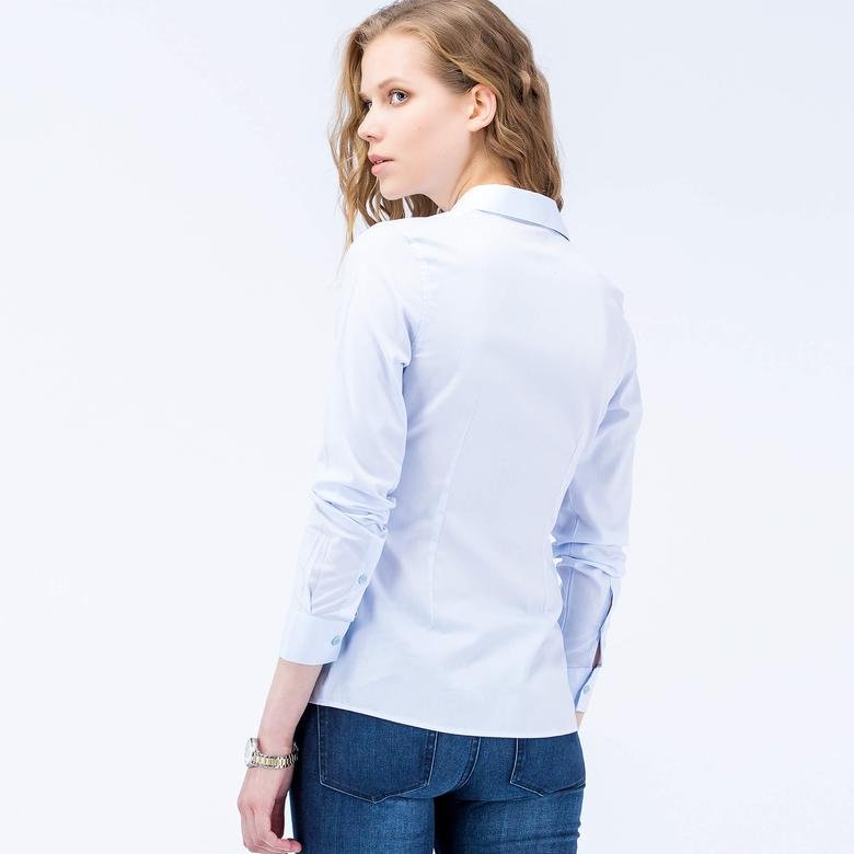 Lacoste Kadın Mavi Regular Fit Uzun Kollu Gömlek