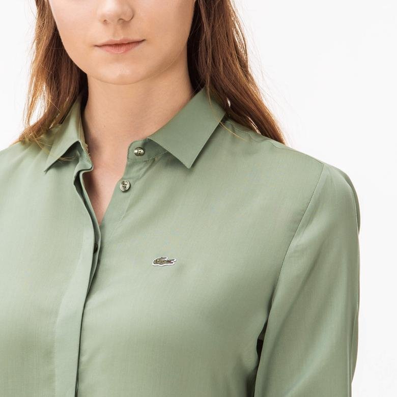 Lacoste Kadın Yeşil Uzun Kollu Regular Fit Gömlek