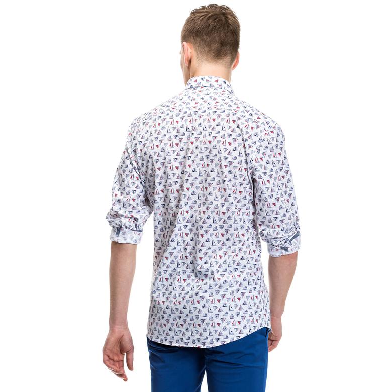Nautica Erkek Yelken Desenli Beyaz Slim Fit Gömlek
