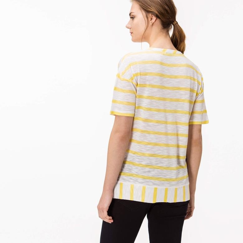 Lacoste Kadın Çizgili Sarı T-Shirt