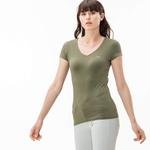 Lacoste Kadın V Yaka Yeşil T-Shirt