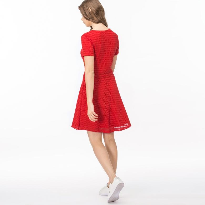 Lacoste Kadın Çizgili Kırmızı Elbise