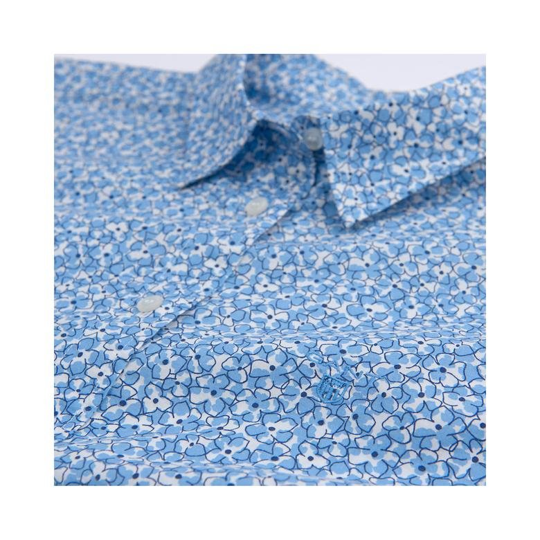 Gant Kadın Mavi Broadcloth Desenli Regular Fit Gömlek