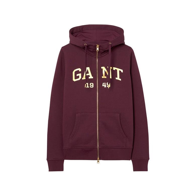 Gant Kadın Bordo Gold Logolu Hoodie Sweatshirt