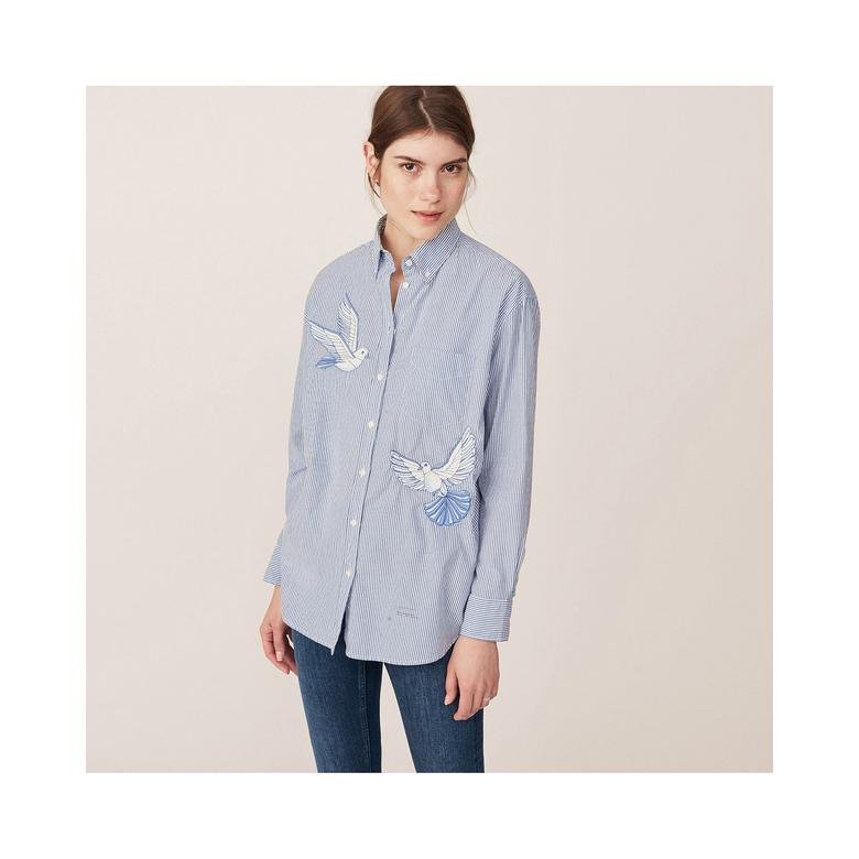 Gant Kadın Çizgili Mavi Gömlek