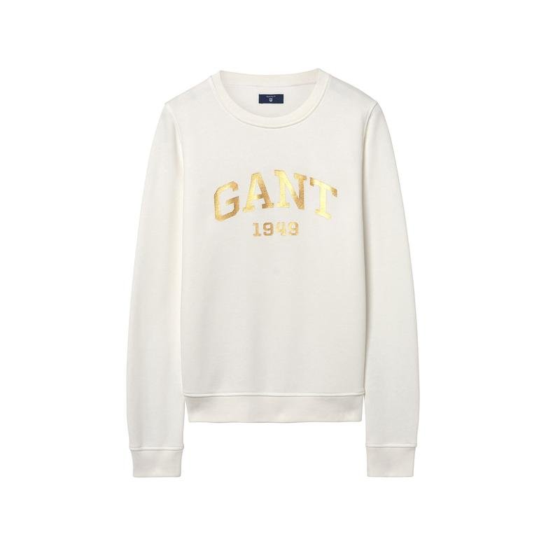 Gant Kadın Beyaz Gold Logolu Sweatshirt