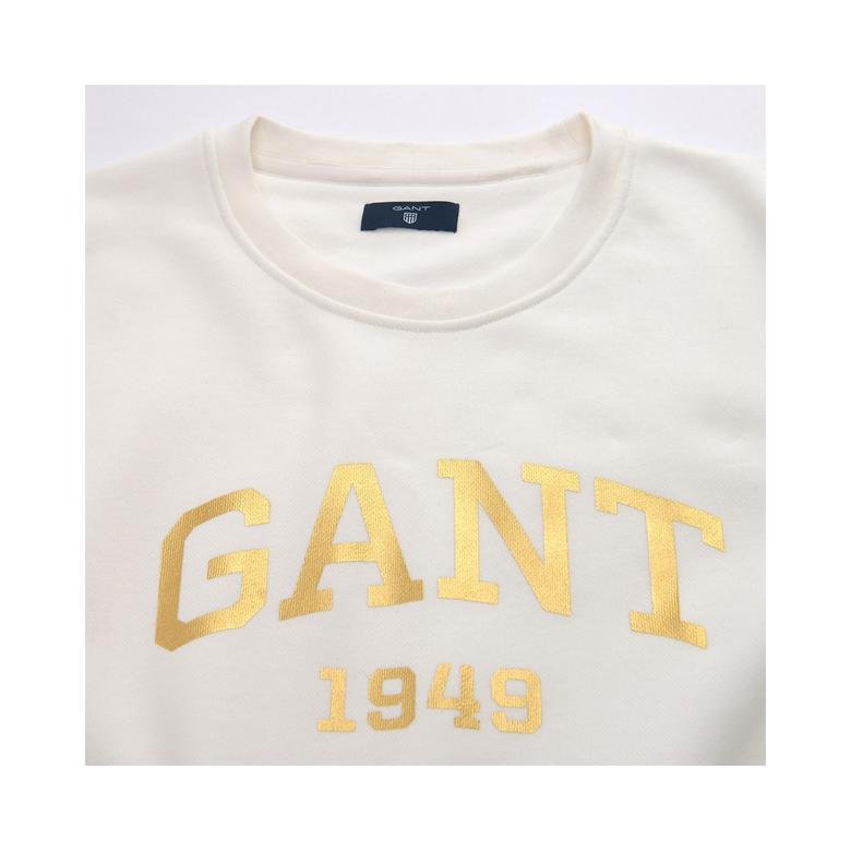 Gant Kadın Beyaz Gold Logolu Sweatshirt