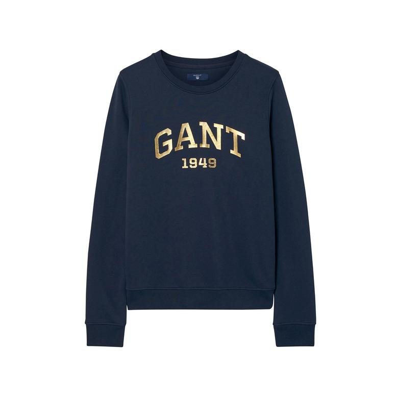 Gant Kadın Lacivert Gold Logolu Sweatshirt