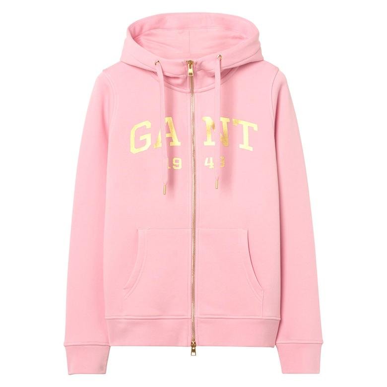 Gant Kadın Pembe Gold Logo Hoodie Sweatshirt