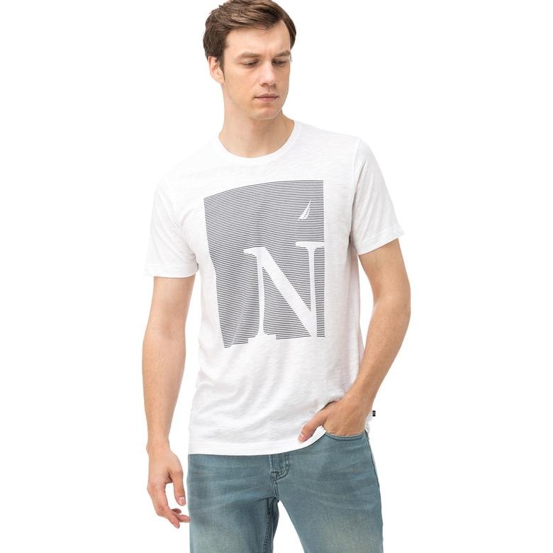 Nautica Erkek Beyaz Bisiklet Yaka Kısa Kollu Slim Fit T-Shirt