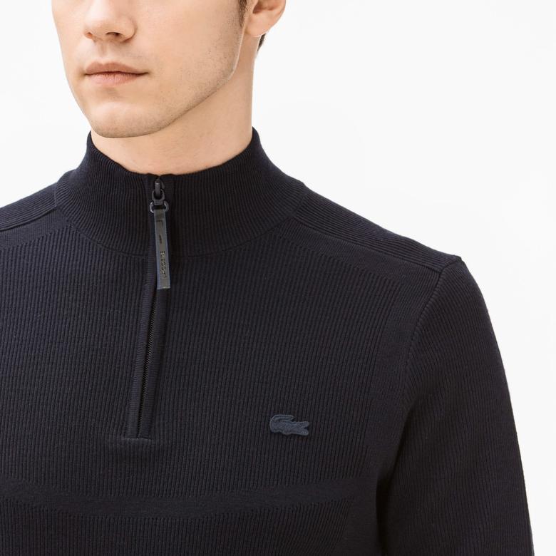 Lacoste Erkek Lacivert Fermuar Boğazlı Triko Kazak