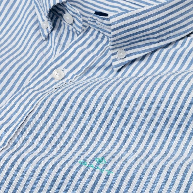 Gant Erkek Mavi Regular Fit Tech Prep Seersucker Stripe Gömlek