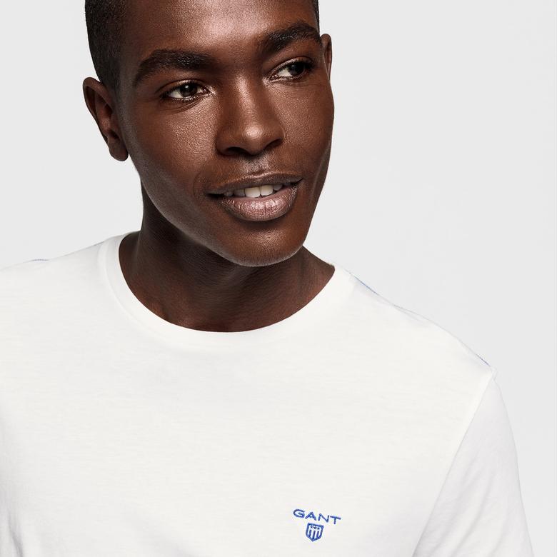 Gant Erkek Krem Rengi Regular Fit Kontrast Logo T-Shirt