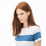 Lacoste Kadın Çizgili Mavi-Beyaz T-Shirt