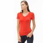 Lacoste Kadın V Yaka Kırmızı T-Shirt