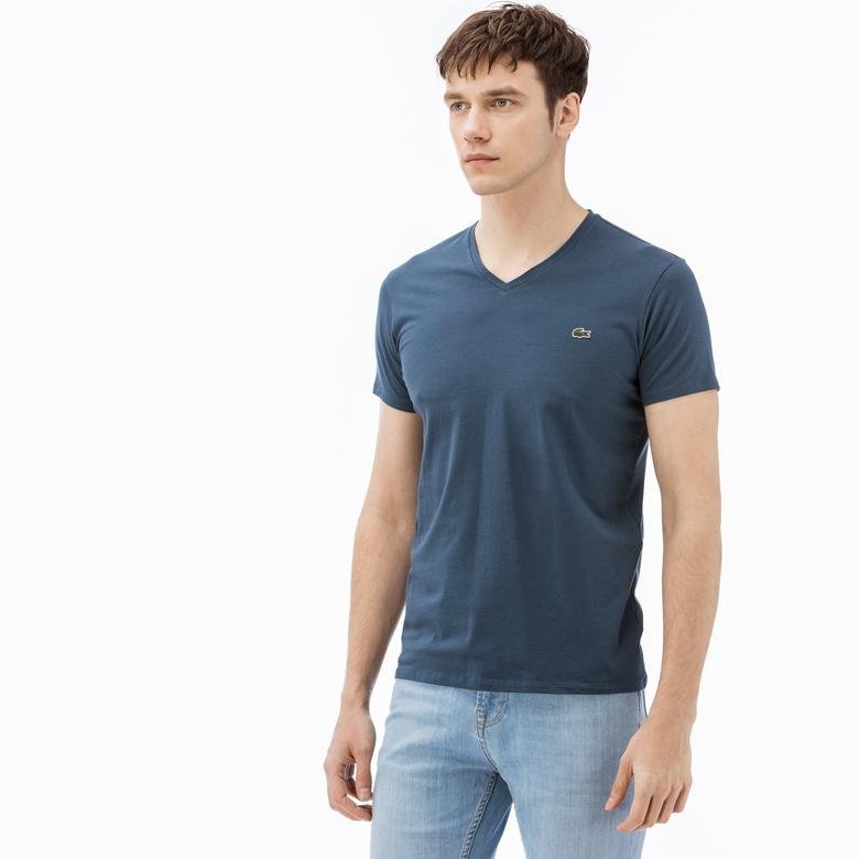 Lacoste Erkek V Yaka Mavi T-Shirt