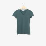 Lacoste Kadın V Yaka Yeşil T-Shirt
