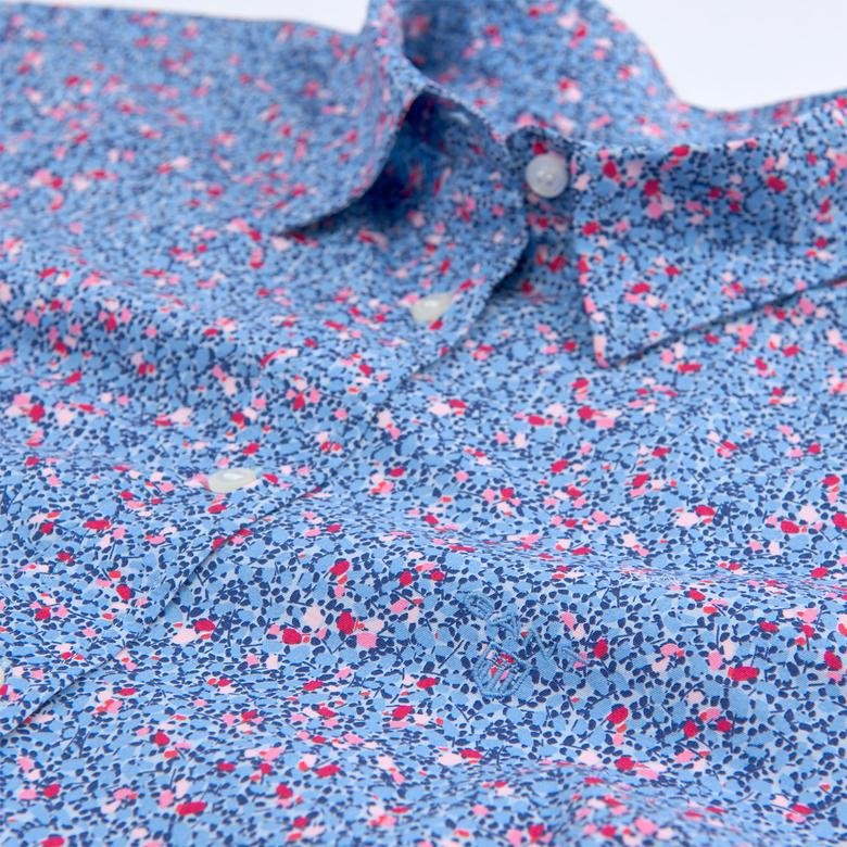 Kadın Mavi Floral Desenli Tech Prep Gömlek