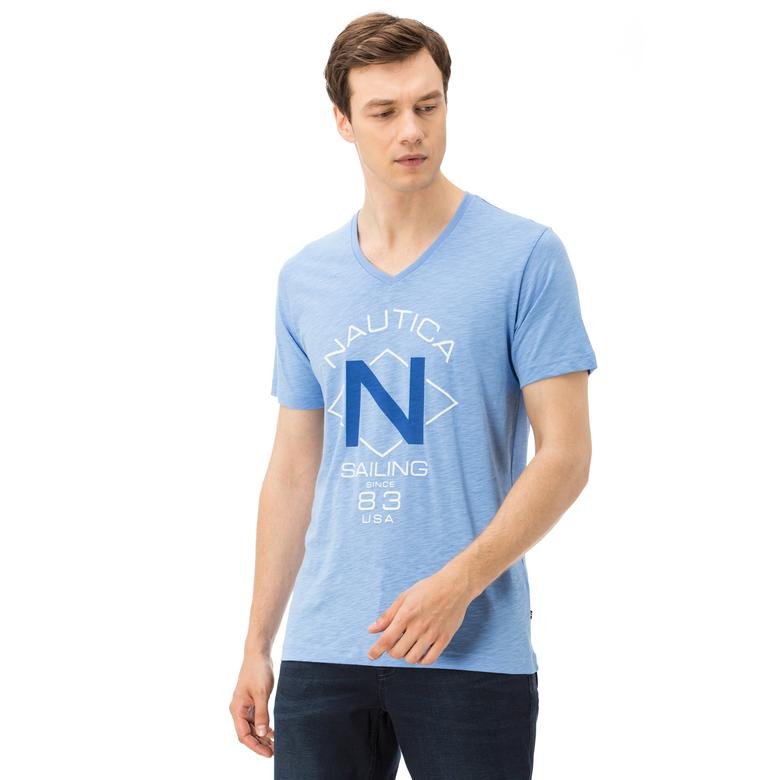Nautica Erkek Mavi Kısa Kollu Slim Fit T-Shirt