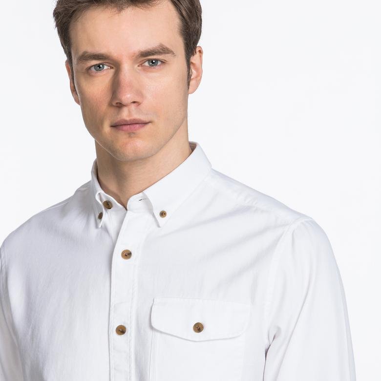 GANT Regular Fit Düğmeli Yaka Erkek Beyaz Gömlek