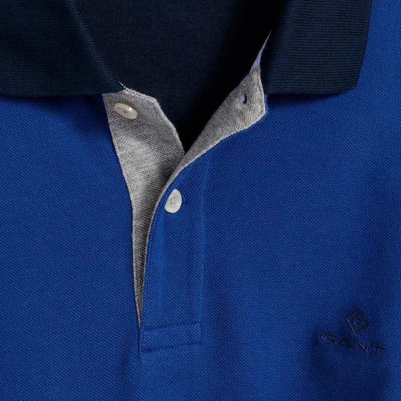 Gant Erkek Mavi Regular Fit Color Block Piqué Rugger Polo
