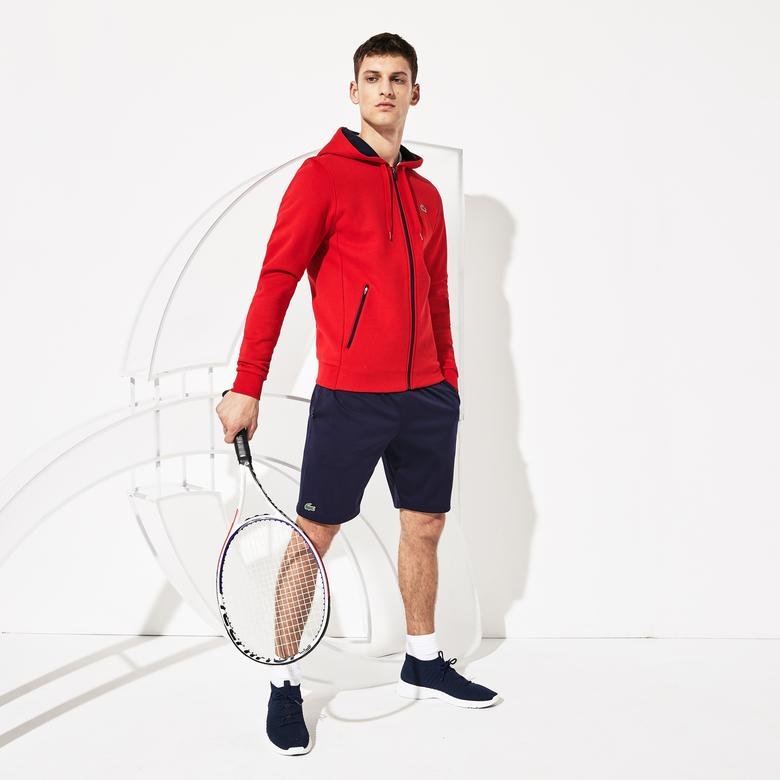 Lacoste Novak Djokovic Erkek Baskılı Kapüşonlu Kırmızı Sweatshirt