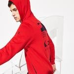 Lacoste Novak Djokovic Erkek Baskılı Kapüşonlu Kırmızı Sweatshirt