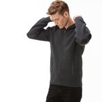 Lacoste Erkek Gri Kapüşonlu Fermuarlı Triko Hırka