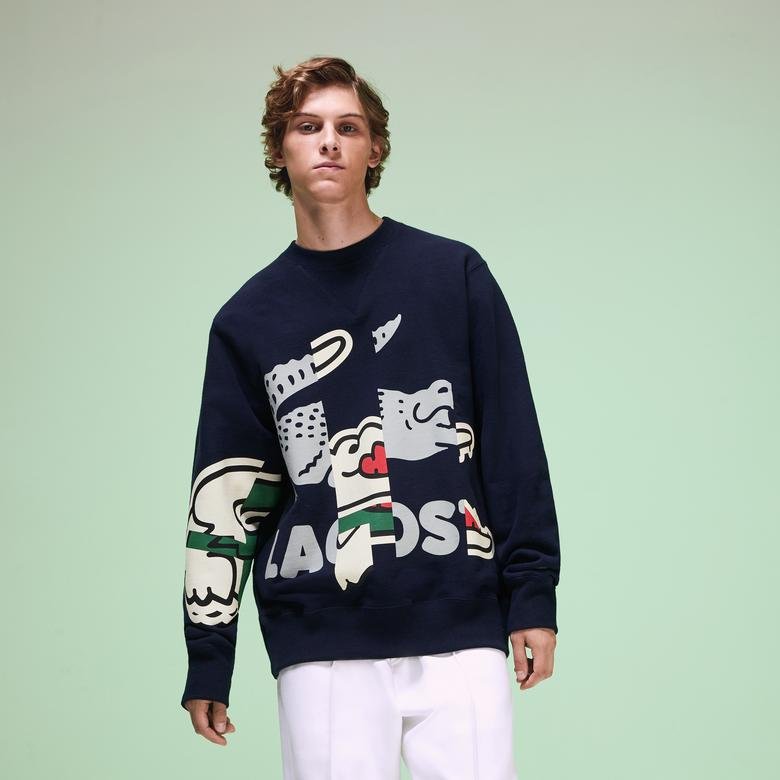 Lacoste Fashion Show Unisex Timsah Baskılı Lacivert Sweatshirt