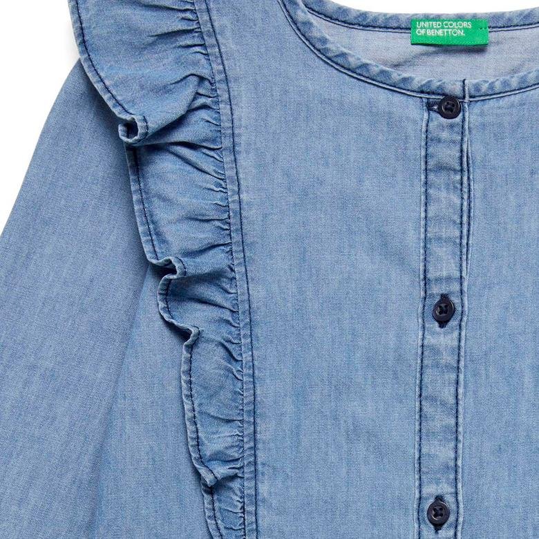 Benetton Çocuk Fırfır Detaylı Düğmeli Elbise