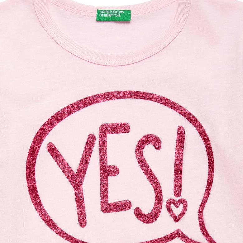 Benetton Çocuk Glitter Baskılı Slogan T-Shirt