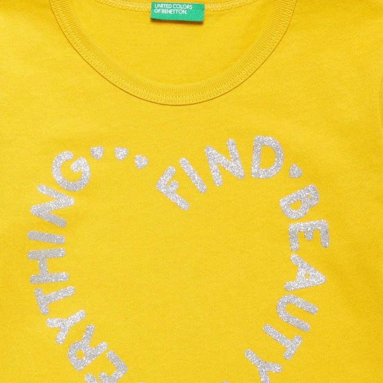 Benetton Çocuk Glitter Baskılı Slogan T-Shirt