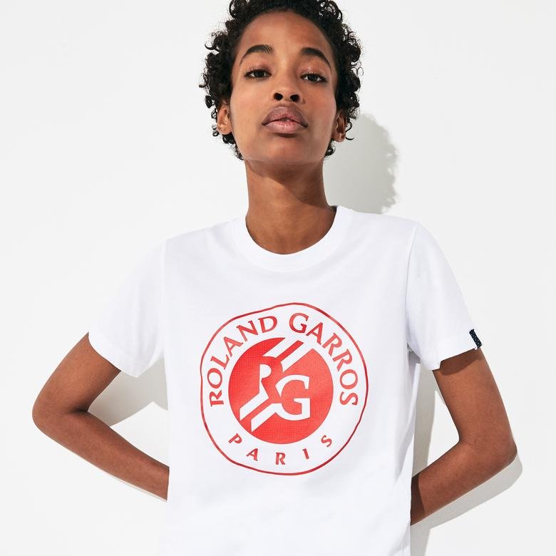 Lacoste Sport Kadın Bisiklet Yaka Baskılı Beyaz T-Shirt