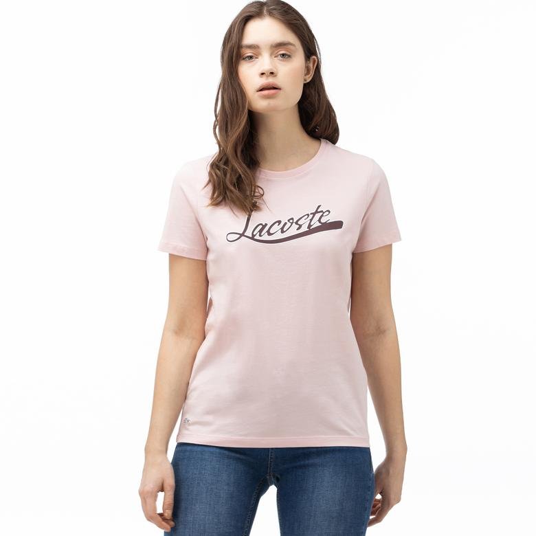 Lacoste Kadın Kayık Yaka Baskılı Açık Pembe T-Shirt