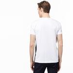 Lacoste Erkek V Yaka Çizgili Beyaz T-Shirt