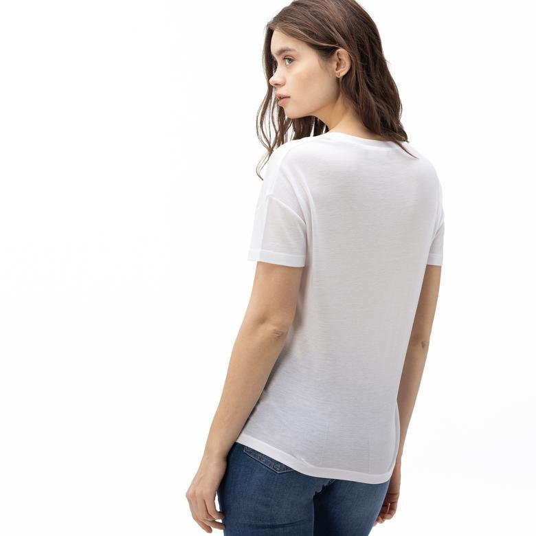 Lacoste Kadın Kayık Yaka Beyaz T-Shirt