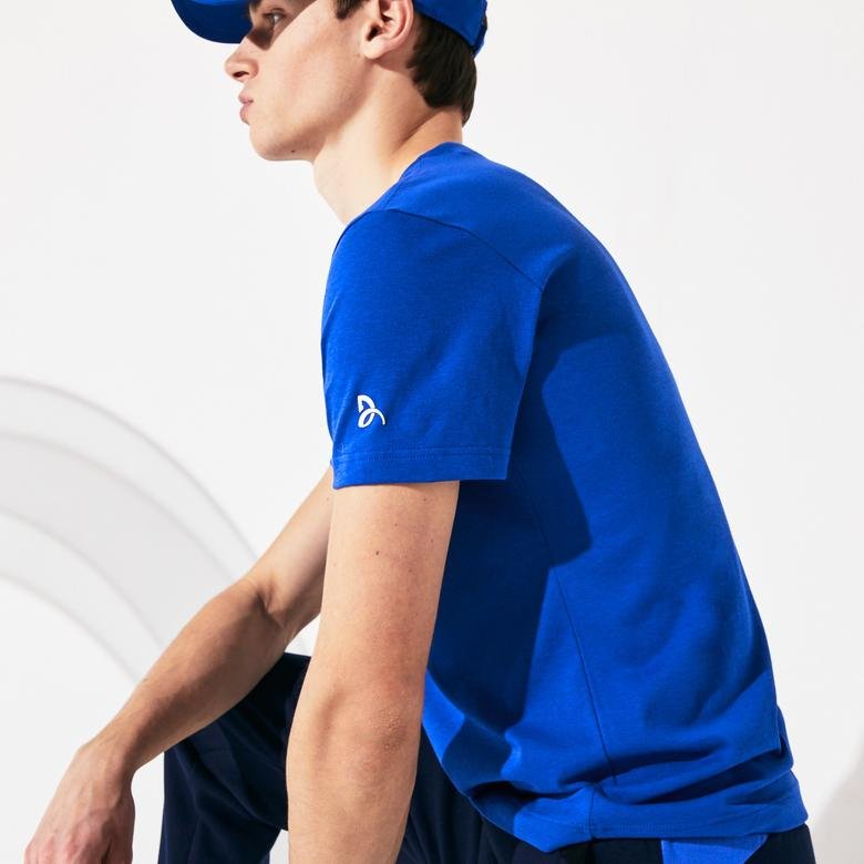 Lacoste Sport Erkek Bisiklet Yaka TİMSAH Baskılı Saks Mavi T-Shirt