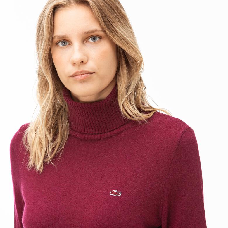 Lacoste Kadın Bordo Kaşmir Karışmlı Balıkçı Yaka Triko Kazak