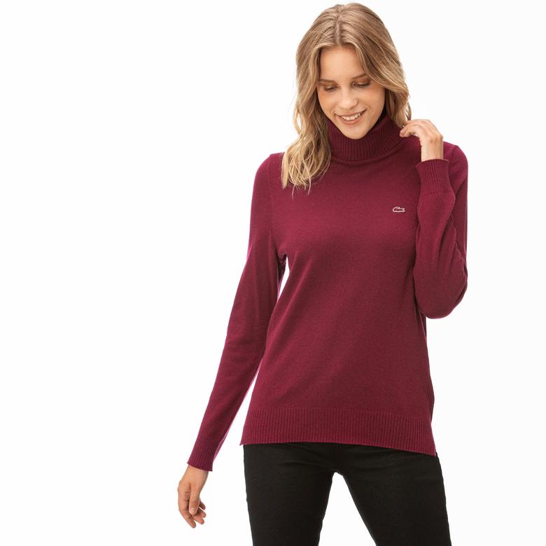 Lacoste Kadın Bordo Kaşmir Karışmlı Balıkçı Yaka Triko Kazak