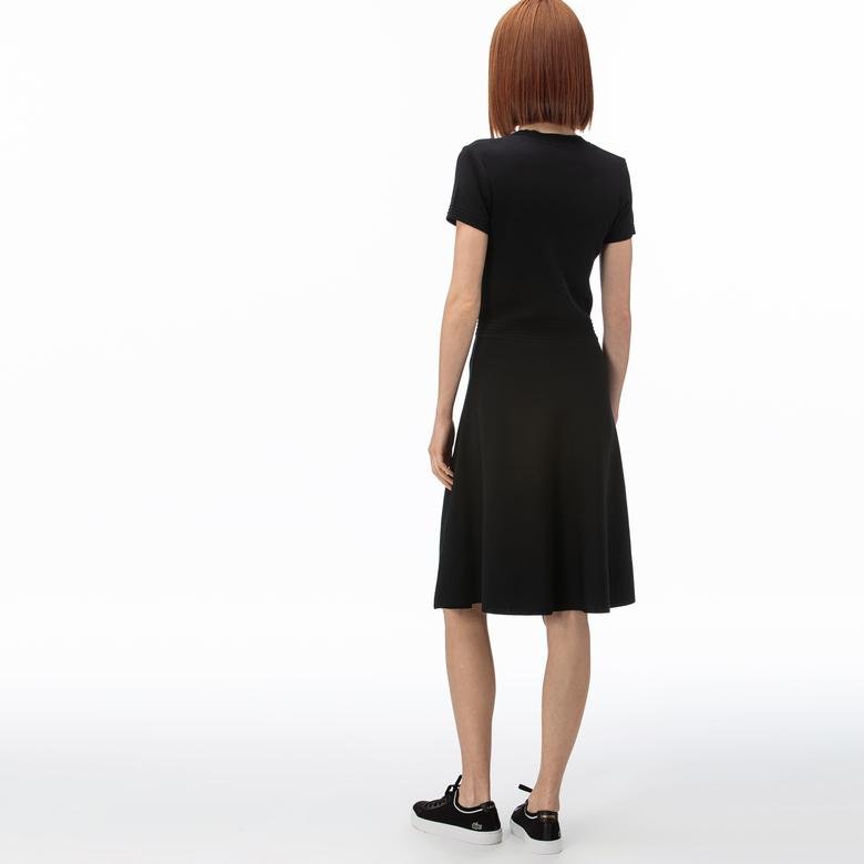 Lacoste Kadın V Yaka Kısa Kollu Siyah Elbise