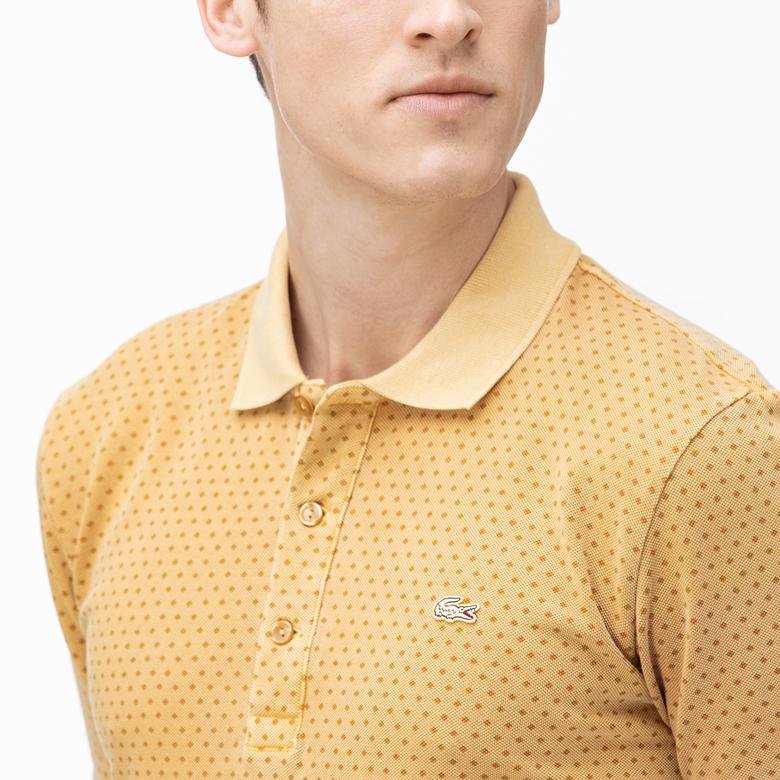 Lacoste Erkek Slim Fit Desenli Açık Sarı Polo