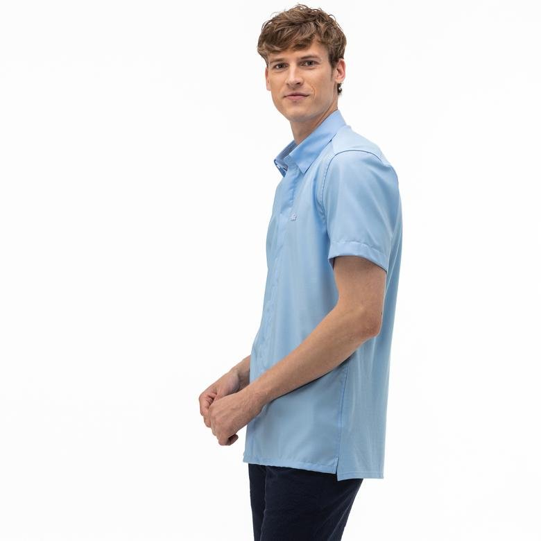 Lacoste Erkek Slim Fit Kısa Kollu Açık Mavi Gömlek